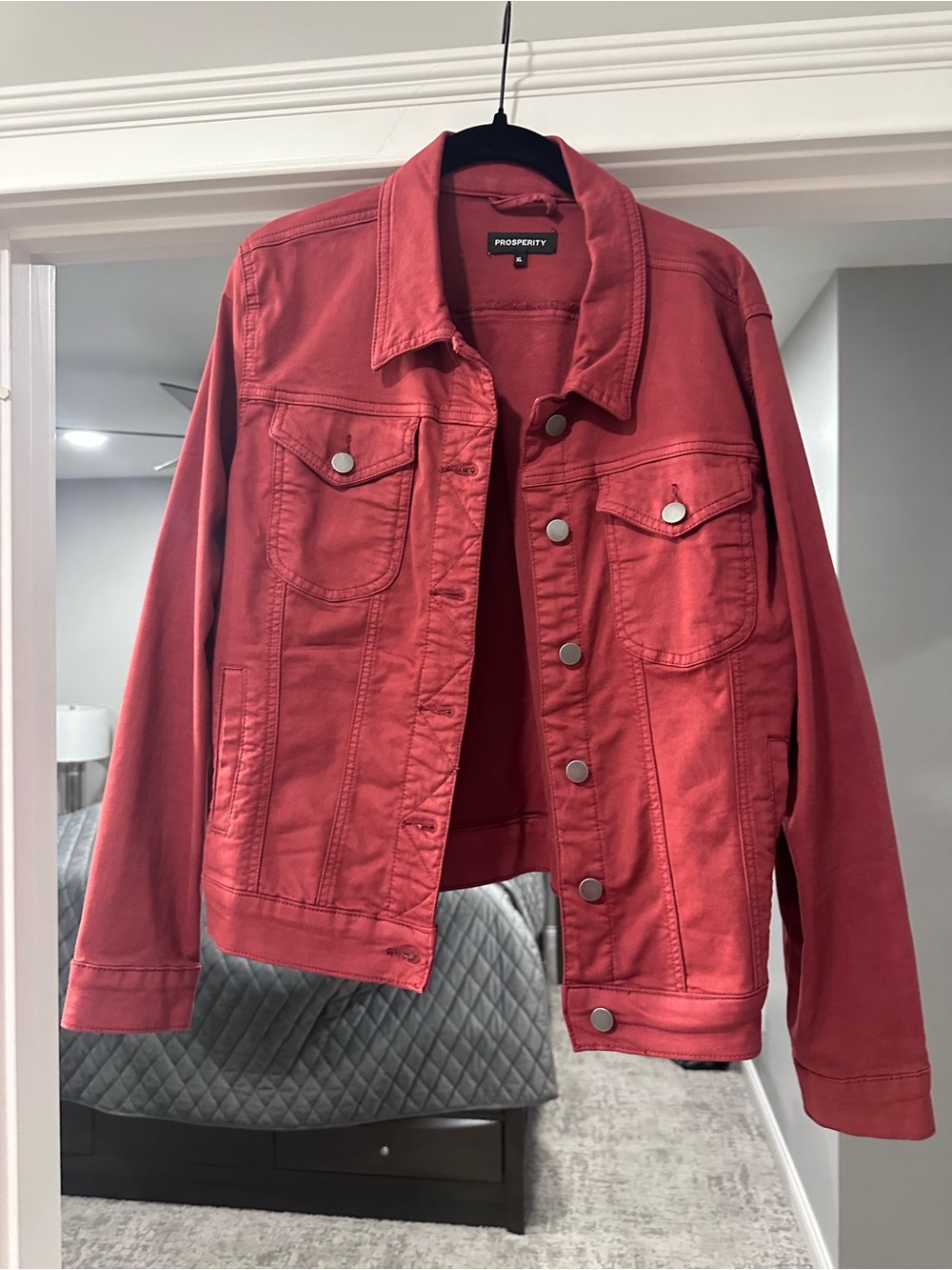Prosperity Women's Red Denim Jacket - Classic Button-Front Jean Jacket